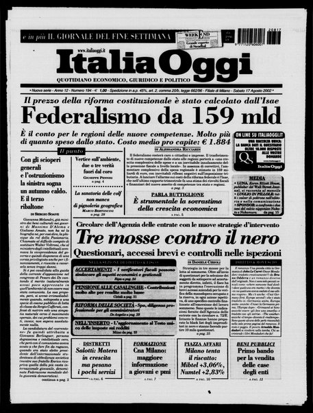 Italia oggi : quotidiano di economia finanza e politica